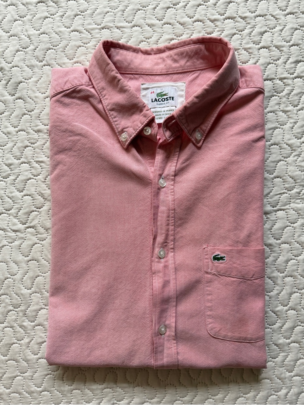 Lacoste Classic Fit Men’s 44 (US XL) Pink Oxford Short Sleeve Button Down Shirt